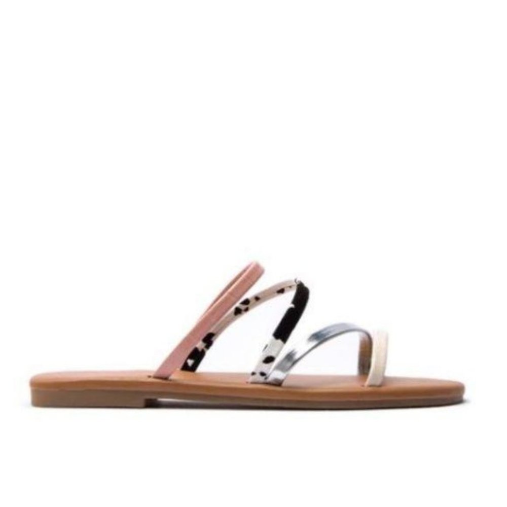 Strappy Slide Sandals in Blush Pink & Cow Print - Picture 2 of 5
